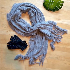 Soft gray fringe scarf